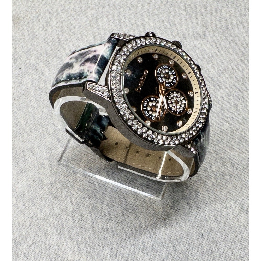 Bebe Bling Bezel‎ Chronograph Womens Watch Marble Leather Strap 42mm